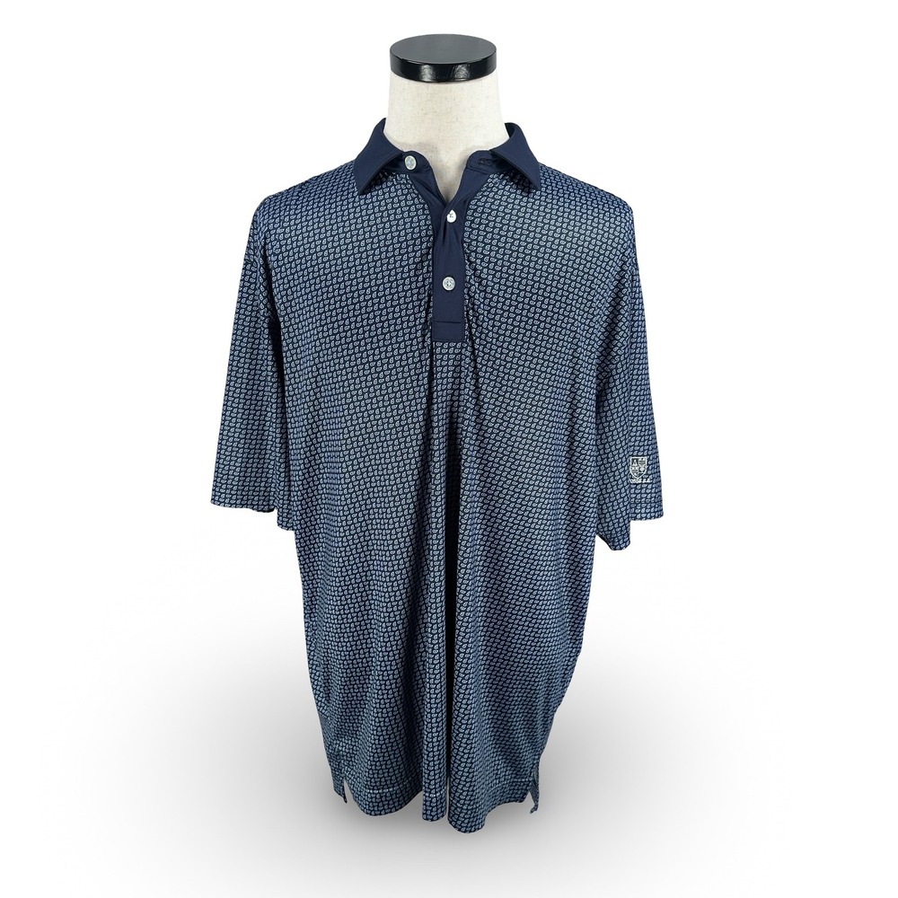 FootJoy Mens XL Navy‎ Blue Paisley Golf Polo Shirt Grosse Ile Country Club Logo